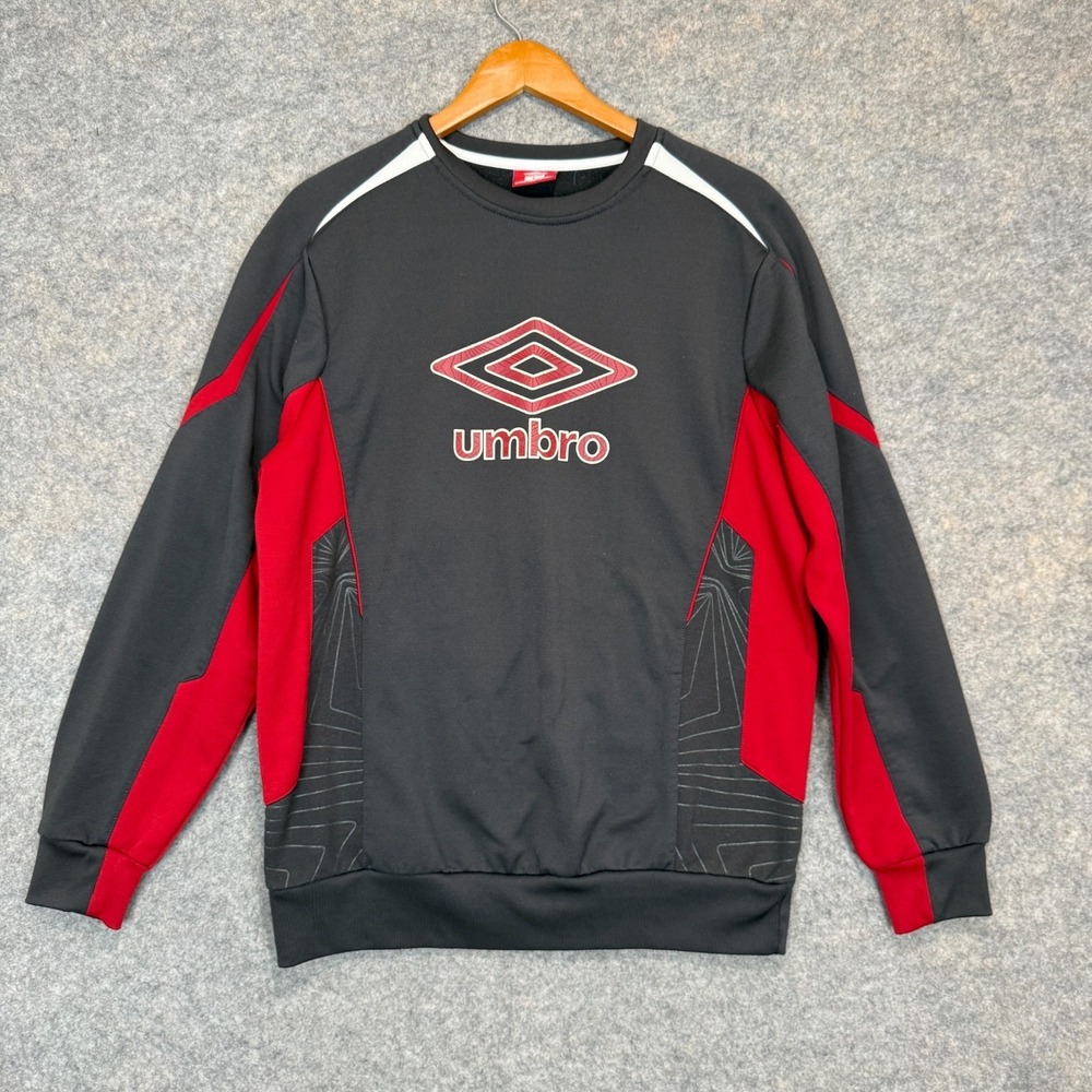 Vintage Umbro Sweatshirt Mens Large Textured Black Red Logo Y2k 90s Textured